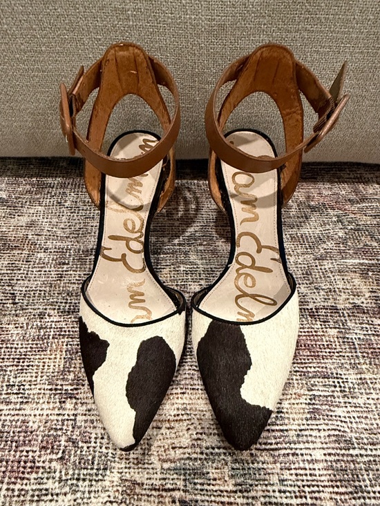 Sam Edelman Shoes - Sam Edelman Leather Cow Print Calf Hair Ankle Strap Pointed Toe Heels Size 6